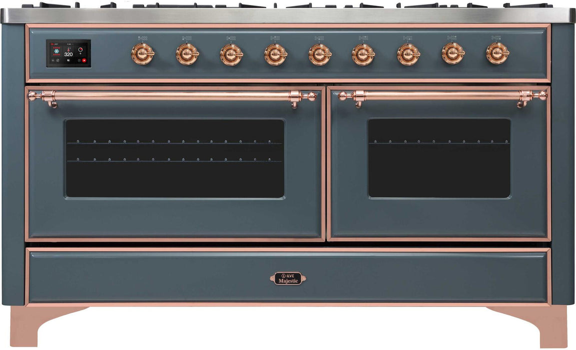 ILVE Majestic II 60" Dual Fuel Natural Gas Range in Blue Grey with Copper Trim, UM15FDNS3BGP