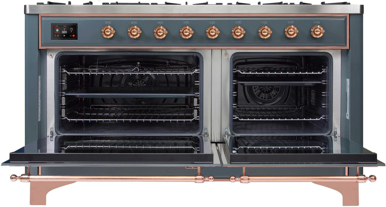 ILVE Majestic II 60" Dual Fuel Natural Gas Range in Blue Grey with Copper Trim, UM15FDNS3BGP