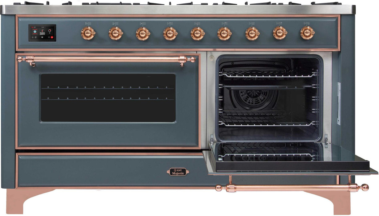 ILVE Majestic II 60" Dual Fuel Natural Gas Range in Blue Grey with Copper Trim, UM15FDNS3BGP