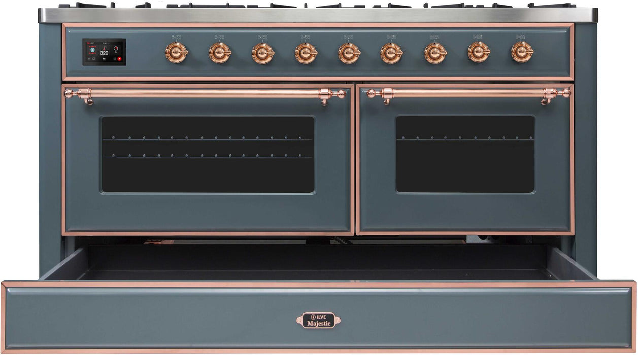 ILVE Majestic II 60" Dual Fuel Natural Gas Range in Blue Grey with Copper Trim, UM15FDNS3BGP