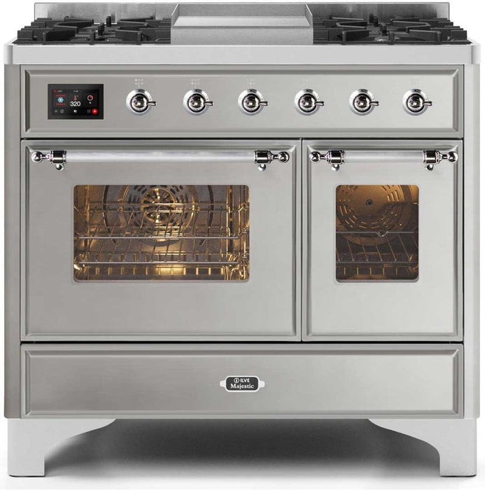 ILVE Majestic II 40" Dual Fuel Propane Gas Range in Stainless Steel with Chrome Trim, UMD10FDNS3SSCLP