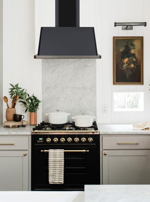 ILVE 30 in. Majestic Glossy Black Wall Mount Range Hood with 600 CFM Blower, UAM76BK