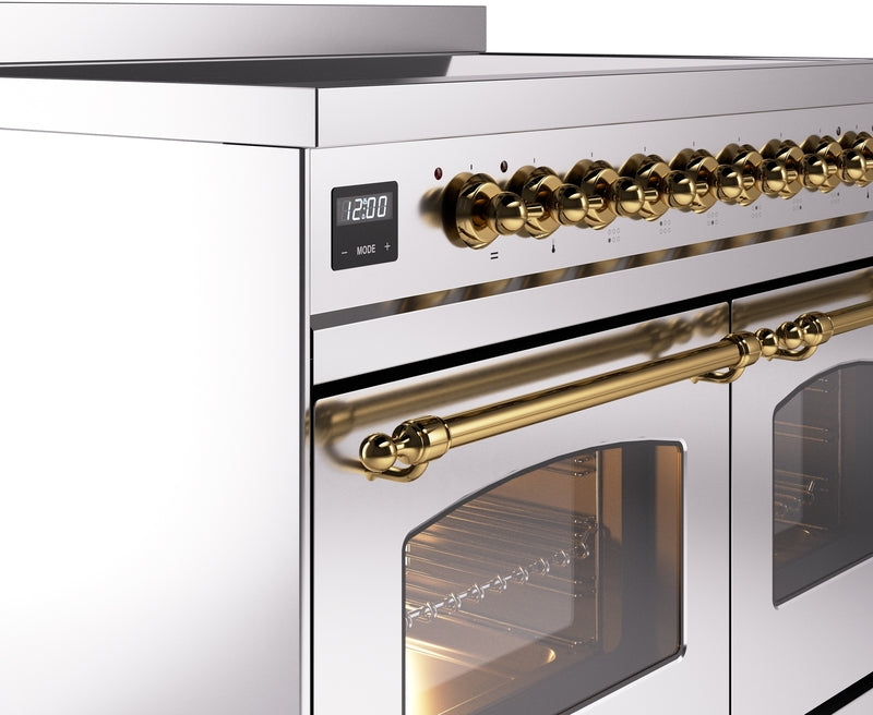 ILVE Nostalgie II 40" Induction Range with Element Stove and Electric Oven in Stainless Steel with Brass Trim, UPDI406NMPSSG