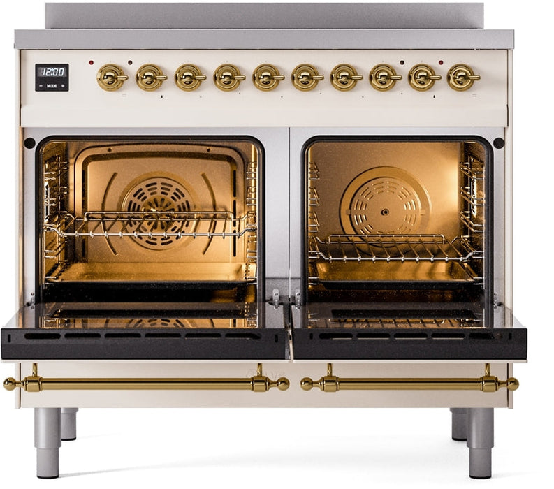 ILVE Nostalgie II 40" Induction Range with Element Stove and Electric Oven in Antique White with Brass Trim, UPDI406NMPAWG