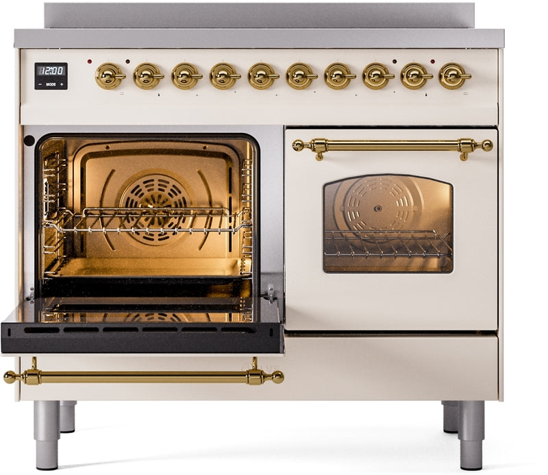 ILVE Nostalgie II 40" Induction Range with Element Stove and Electric Oven in Antique White with Brass Trim, UPDI406NMPAWG