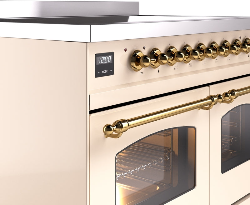 ILVE Nostalgie II 40" Induction Range with Element Stove and Electric Oven in Antique White with Brass Trim, UPDI406NMPAWG