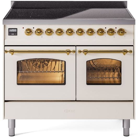 ILVE Nostalgie II 40" Induction Range with Element Stove and Electric Oven in Antique White with Brass Trim, UPDI406NMPAWG