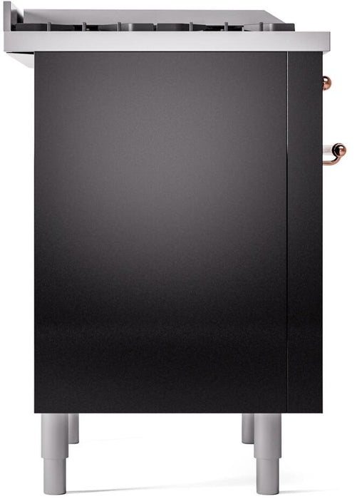 ILVE Nostalgie II 36" Dual Fuel Natural Gas Range in Glossy Black with Copper Trim, UP36FNMPBKP