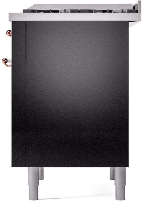 ILVE Nostalgie II 36" Dual Fuel Natural Gas Range in Glossy Black with Copper Trim, UP36FNMPBKP