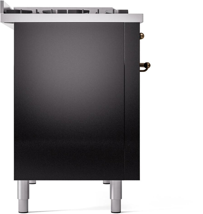 ILVE Nostalgie II 48" Dual Fuel Natural Gas Range in Black with Bronze Trim, UP48FNMPBKB