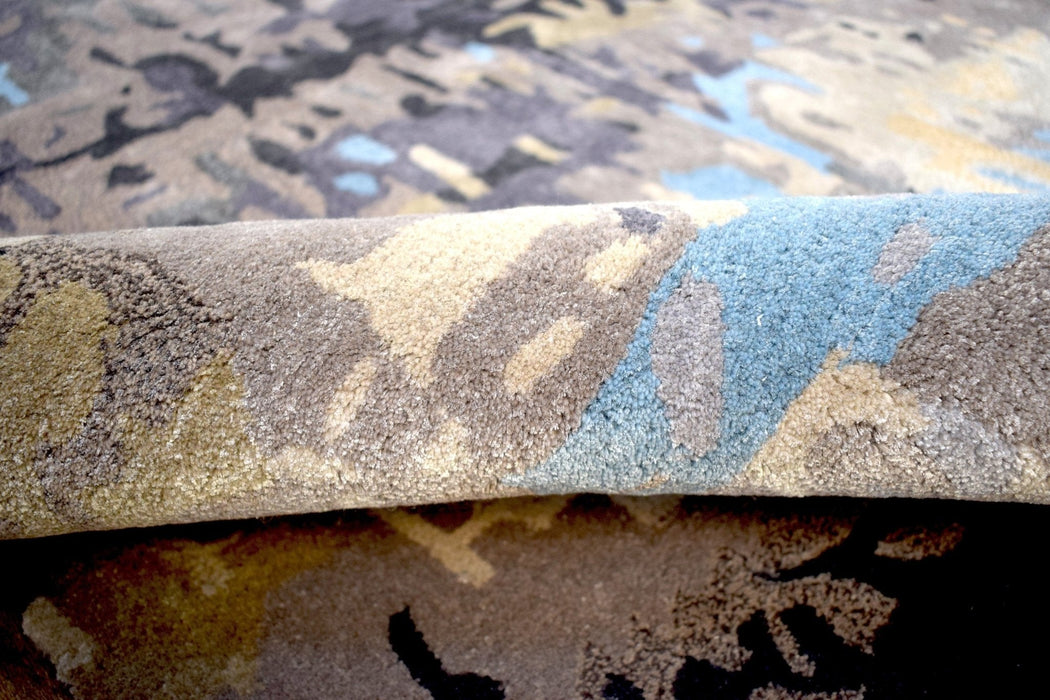 5x8 Abstract Black and Blue Area Rug | Handmade with Wool and Viscose | TRD633958