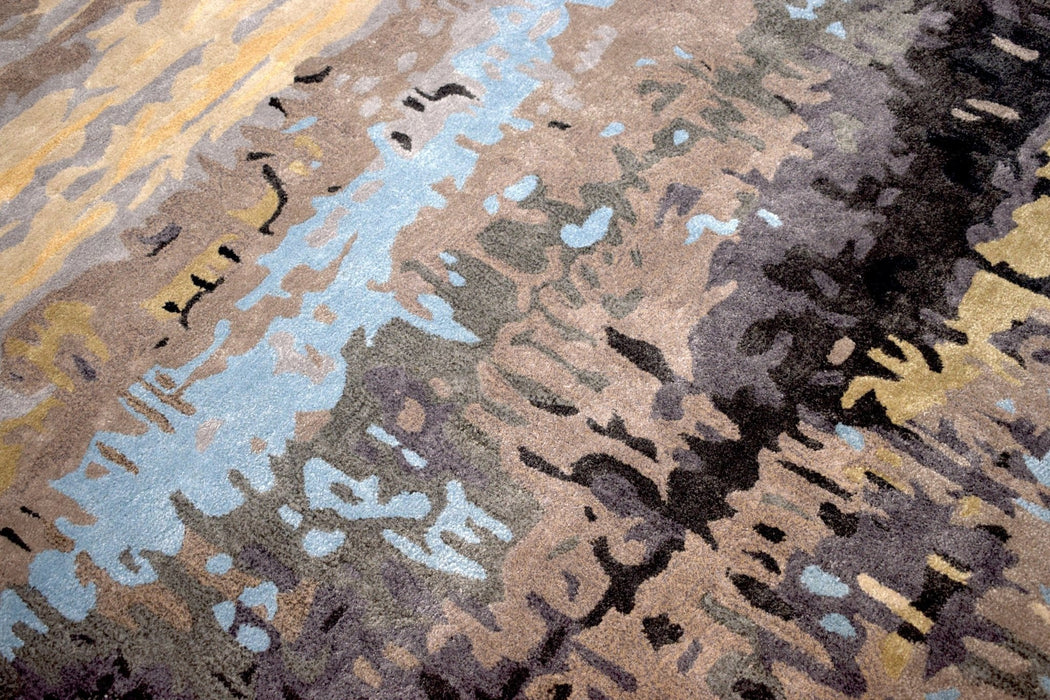 5x8 Abstract Black and Blue Area Rug | Handmade with Wool and Viscose | TRD633958