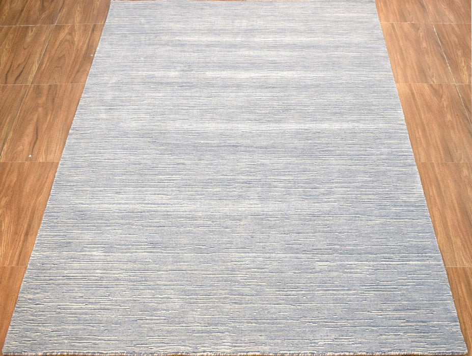Hand Woven Blue, Ivory wool and Art Silk contemporary Area Rug