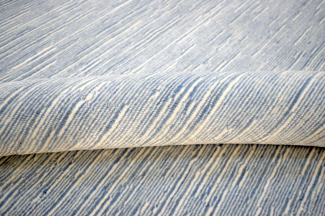 Hand Woven Blue, Ivory wool and Art Silk contemporary Area Rug