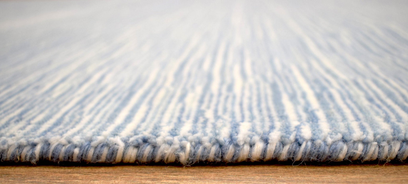 Hand Woven Blue, Ivory wool and Art Silk contemporary Area Rug