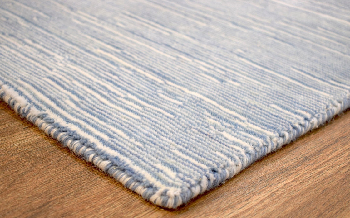 Hand Woven Blue, Ivory wool and Art Silk contemporary Area Rug