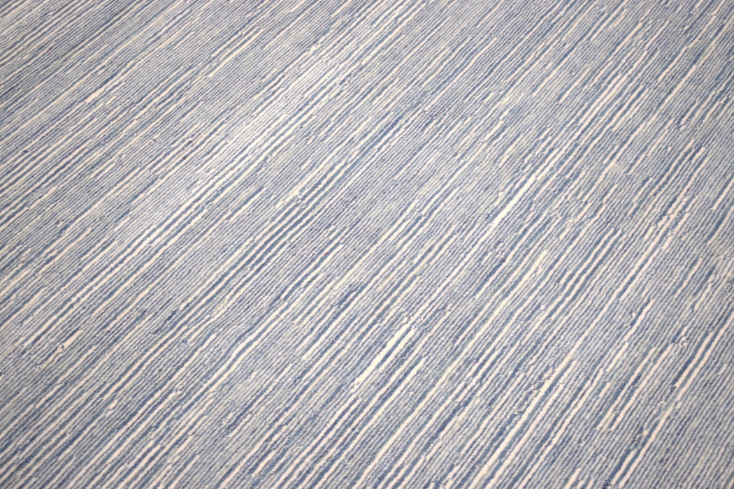 Hand Woven Blue, Ivory wool and Art Silk contemporary Area Rug