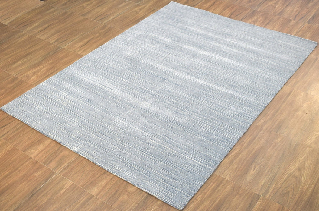 Hand Woven Blue, Ivory wool and Art Silk contemporary Area Rug