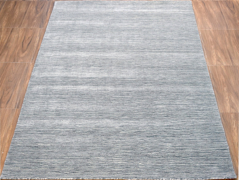 5x8 Solid blue and Silver Area Rug | Handmade with Wool & Viscose | TRD1006858