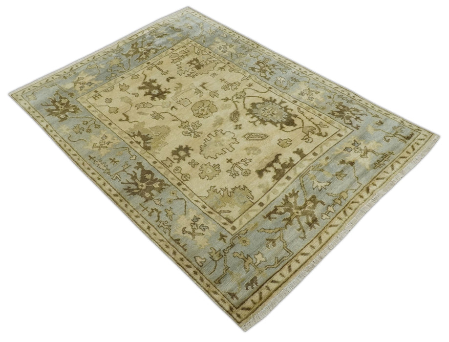 5x7 Hand Knotted Beige, Silver and Brown Traditional oushak Wool Area Rug | N34157