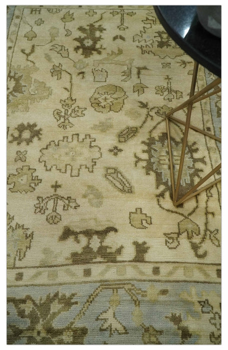 5x7 Hand Knotted Beige, Silver and Brown Traditional oushak Wool Area Rug | N34157