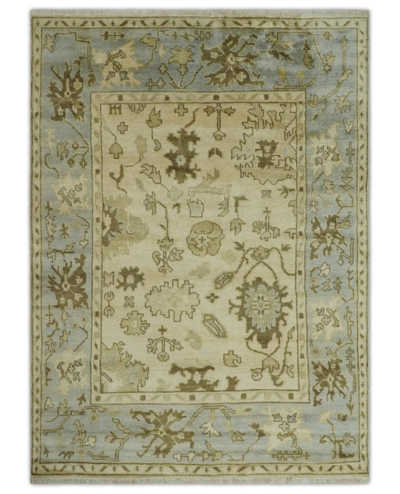 5x7 Hand Knotted Beige, Silver and Brown Traditional oushak Wool Area Rug | N34157