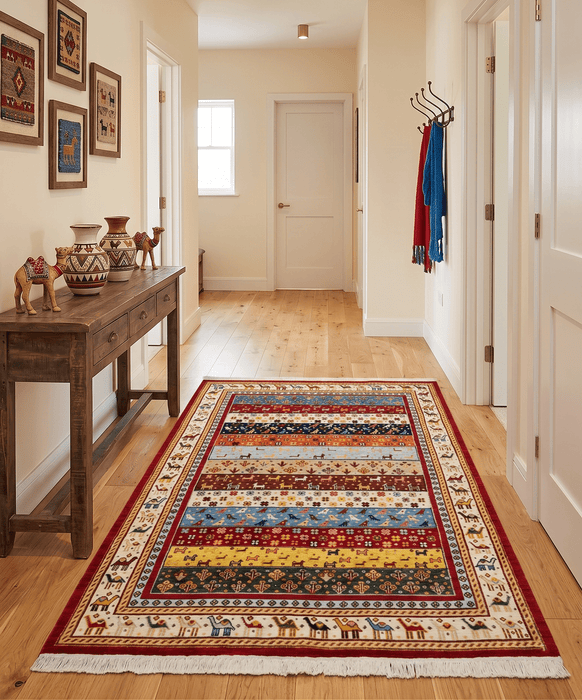 5x7 Multicolor Animal Brid Wool Hand Made Southwestern Lori Rug