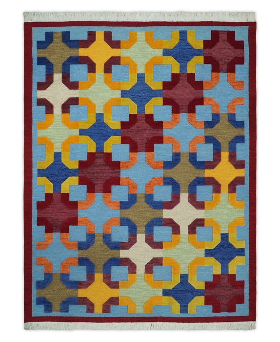5x7 Multicolor Modern Abstract Wool Hand Woven Southwestern Rug