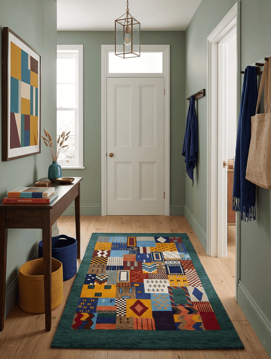 5x7 Multicolor Shapes Modern loop and cut Wool Hand Woven Rug
