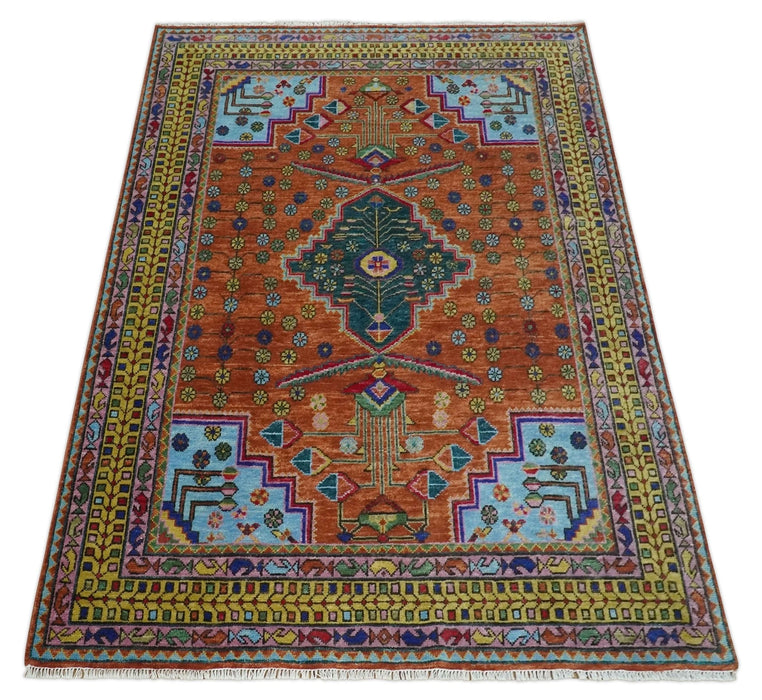 Hand Knotted Green, Rust, Yellow, Pink and Blue Traditional Floral Multi Size Wool Area Rug