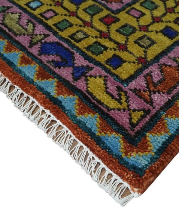 Hand Knotted Green, Rust, Yellow, Pink and Blue Traditional Floral Multi Size Wool Area Rug