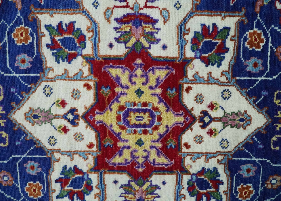 Blue and Rust Hand Knotted Traditional Heriz Multi Size wool Area Rug