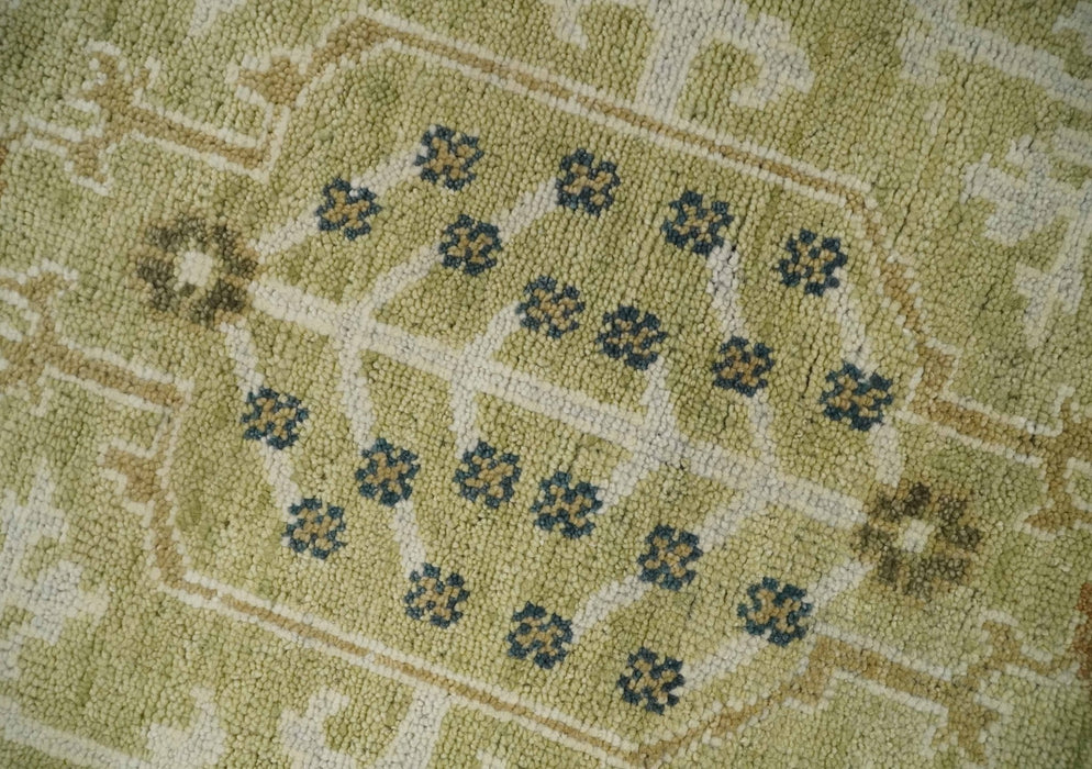 Hand Knotted Custom Made Olive, Silver and Beige Traditional Wool Rug