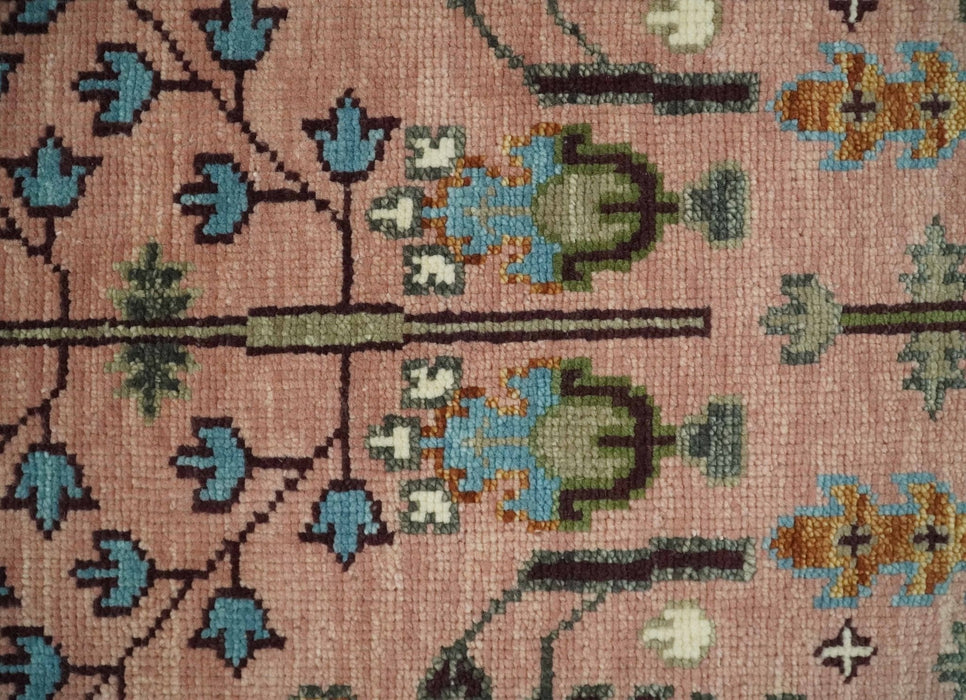 Pink, Olive and Beige Traditional Vintage Heriz Serapi Wool Rug