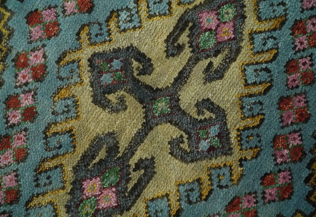 Custom Made Hand Knotted Red, Blue and Olive Traditional Antique Style Wool Rug
