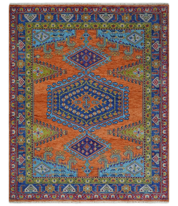 Hand Knotted Rust, Blue and Olive Traditional Multi Size Antique Wool Area Rug