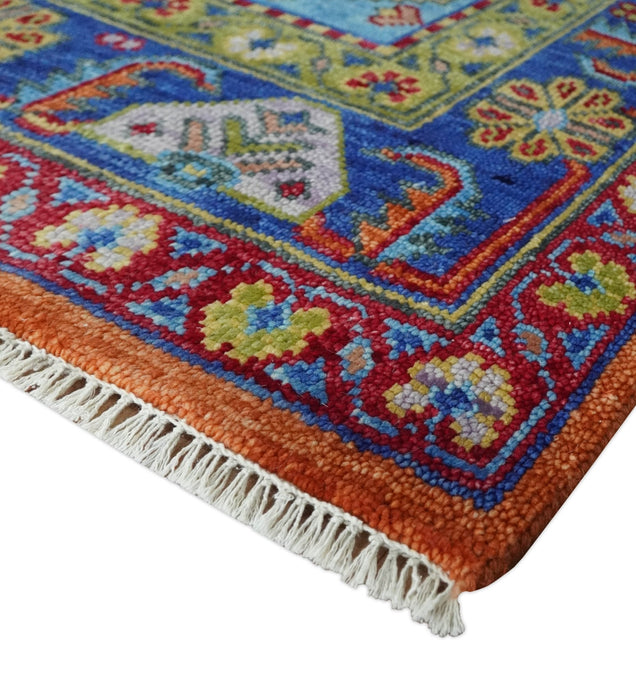 Hand Knotted Rust, Blue and Olive Traditional Multi Size Antique Wool Area Rug