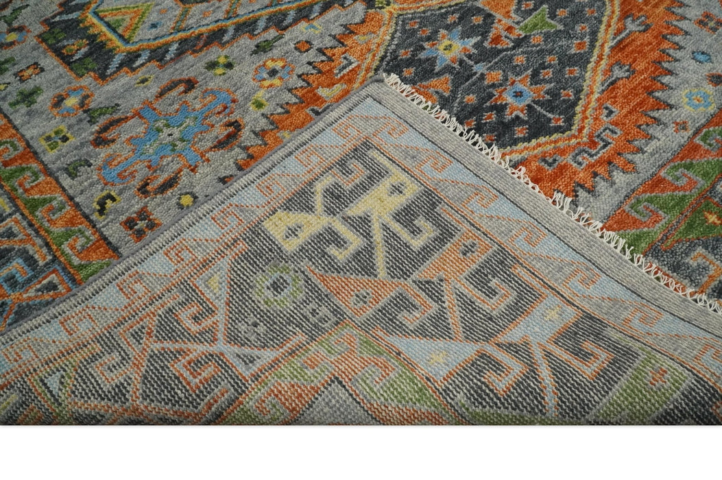 Silver and Rust Oriental Hand Knotted Traditional Living Room Custom made wool Area Rug