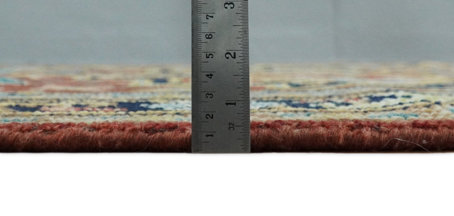 Rust, Blue and Beige Traditional Heriz Medallion Hand Knotted Multi Size Wool Area Rug