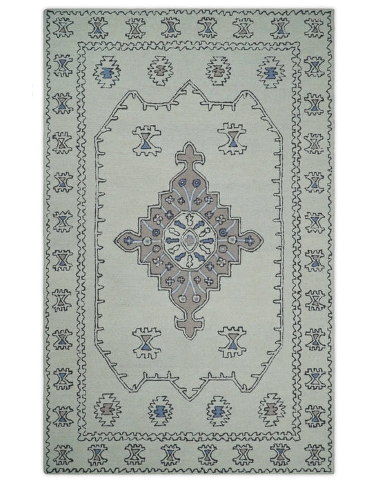 5x8, 6x9, 8x10 and 9x12 Ivory and Peach Persian Style Antique Oriental Tribal Hand Tufted Wool Area Rug |  TRI3