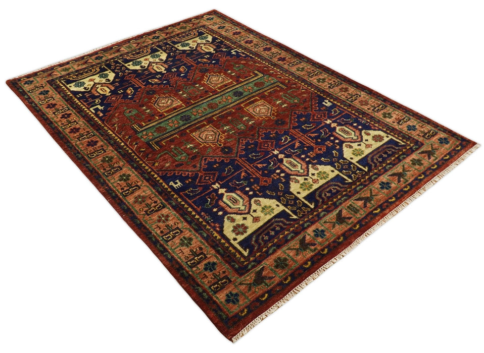 Wool Traditional Antique Style Wool Red and Blue Area Rug