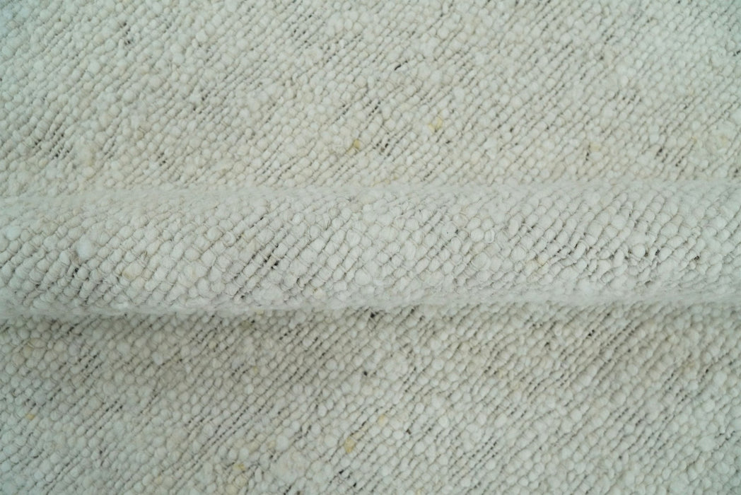 Modern Solid Design White Handwoven Wool Area Rug