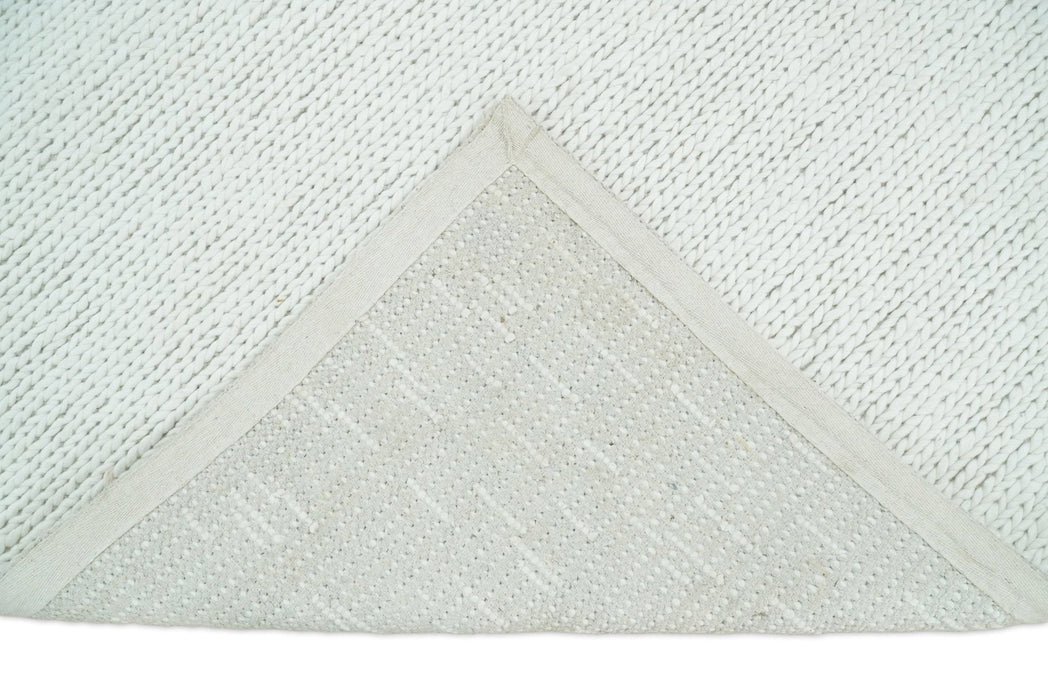 5x8 and 8x10 Braided Wool Solid White Hand Woven Soft Plush Area Rug
