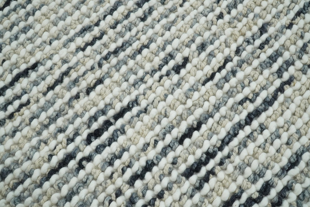 Hand Made Beige and Blue Woolen Chunky and Soft Area Rug