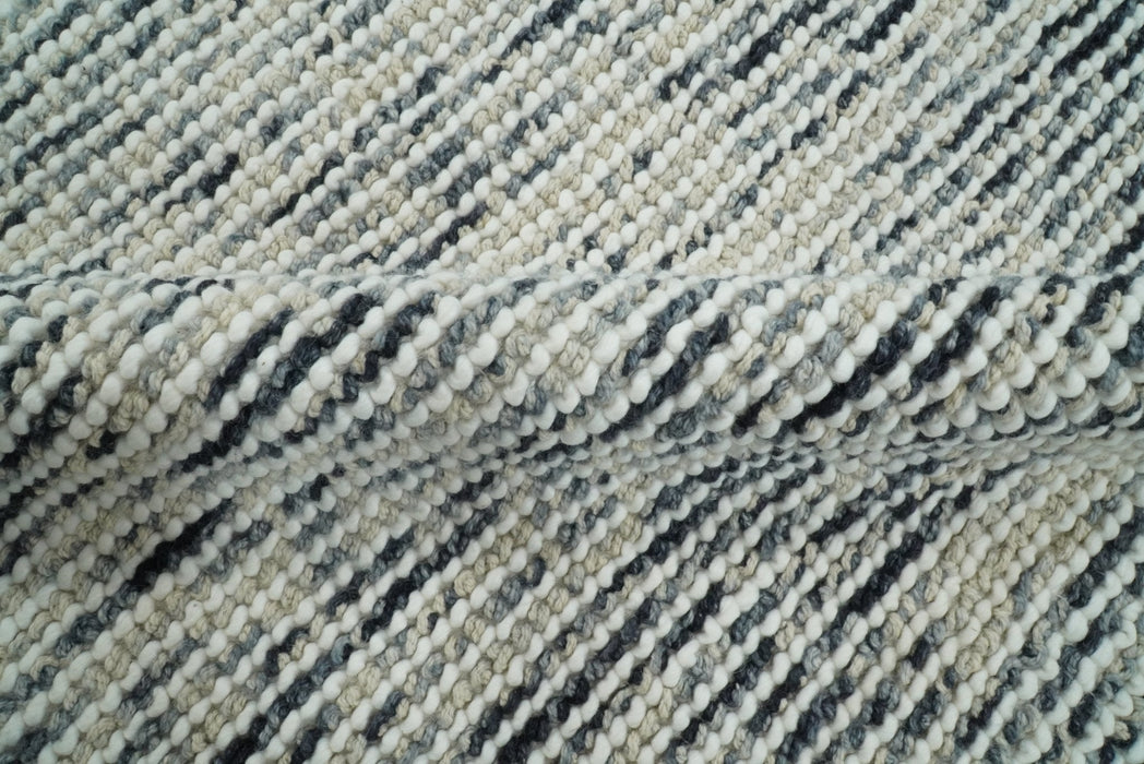 Hand Made Beige and Blue Woolen Chunky and Soft Area Rug