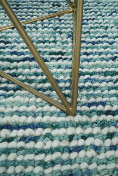 Contemporary Hand Woven Blue Woolen Chunky and Soft Area Rug