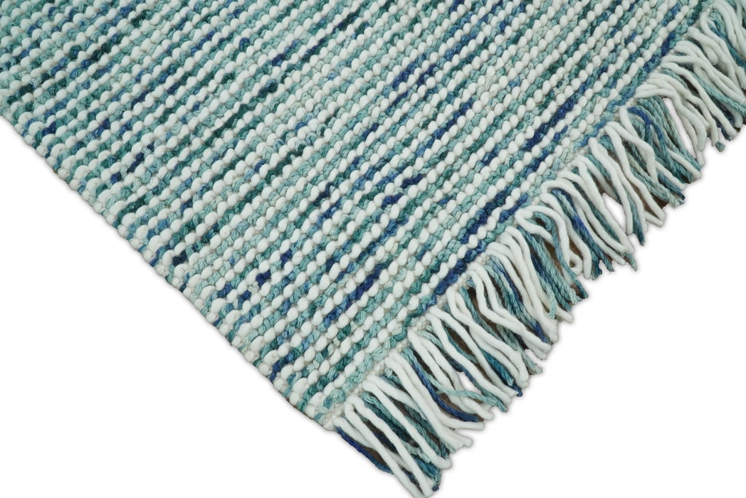 Contemporary Hand Woven Blue Woolen Chunky and Soft Area Rug