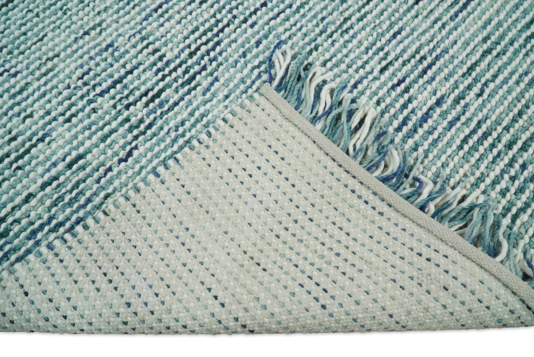 Contemporary Hand Woven Blue Woolen Chunky and Soft Area Rug
