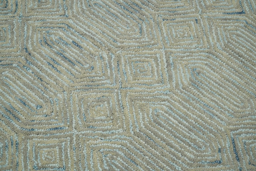 5x8 and 8x10 Hand Made Woolen Modern Camel and Blue Area Rug | EVE004