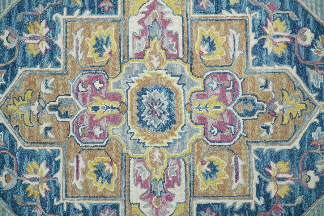 Kids, Nursery and Living Room Rug Hand Tufted Blue and Pink Wool Textured Loop Multi Size Area Rug